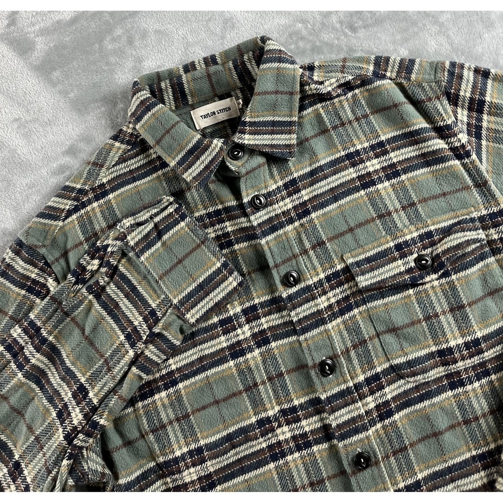 Taylor Stitch Shirt Mens 44 Plaid Crater Flannel Organic Cotton Twill Button Up
